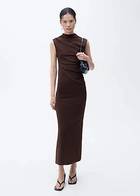Draped dress with perkins collar