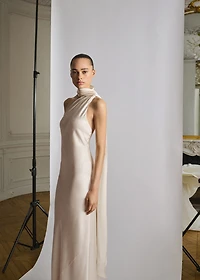 Asymmetrical bow-neck dress