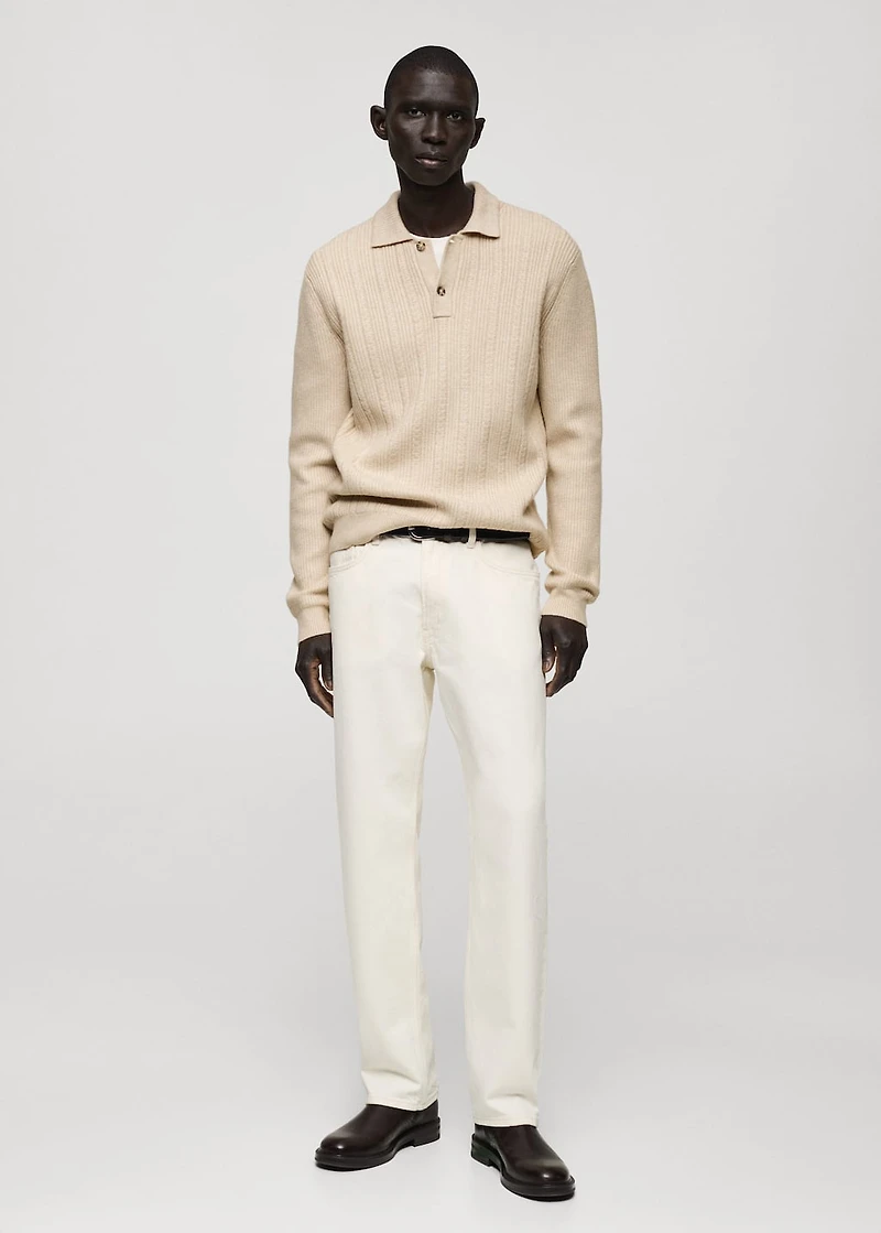 Knitted structured polo sweater