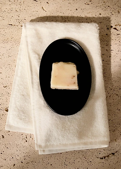 Matte-finish stoneware soap dish