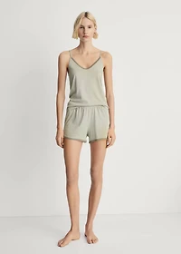 Cotton pajama top with lace contrast