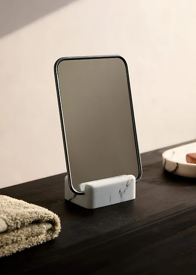 Marble-effect resin dressing table mirror