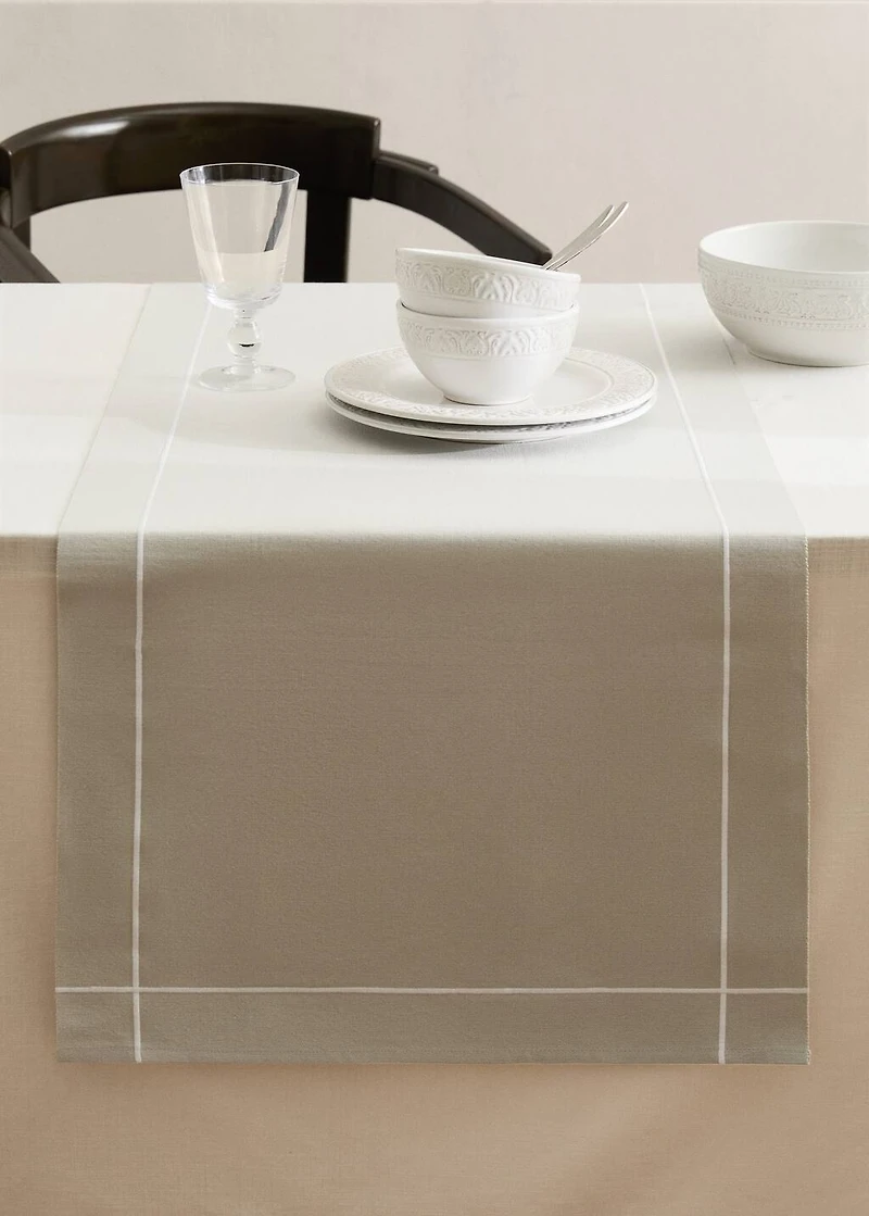 Cotton embroidered table runner with scalloped detail