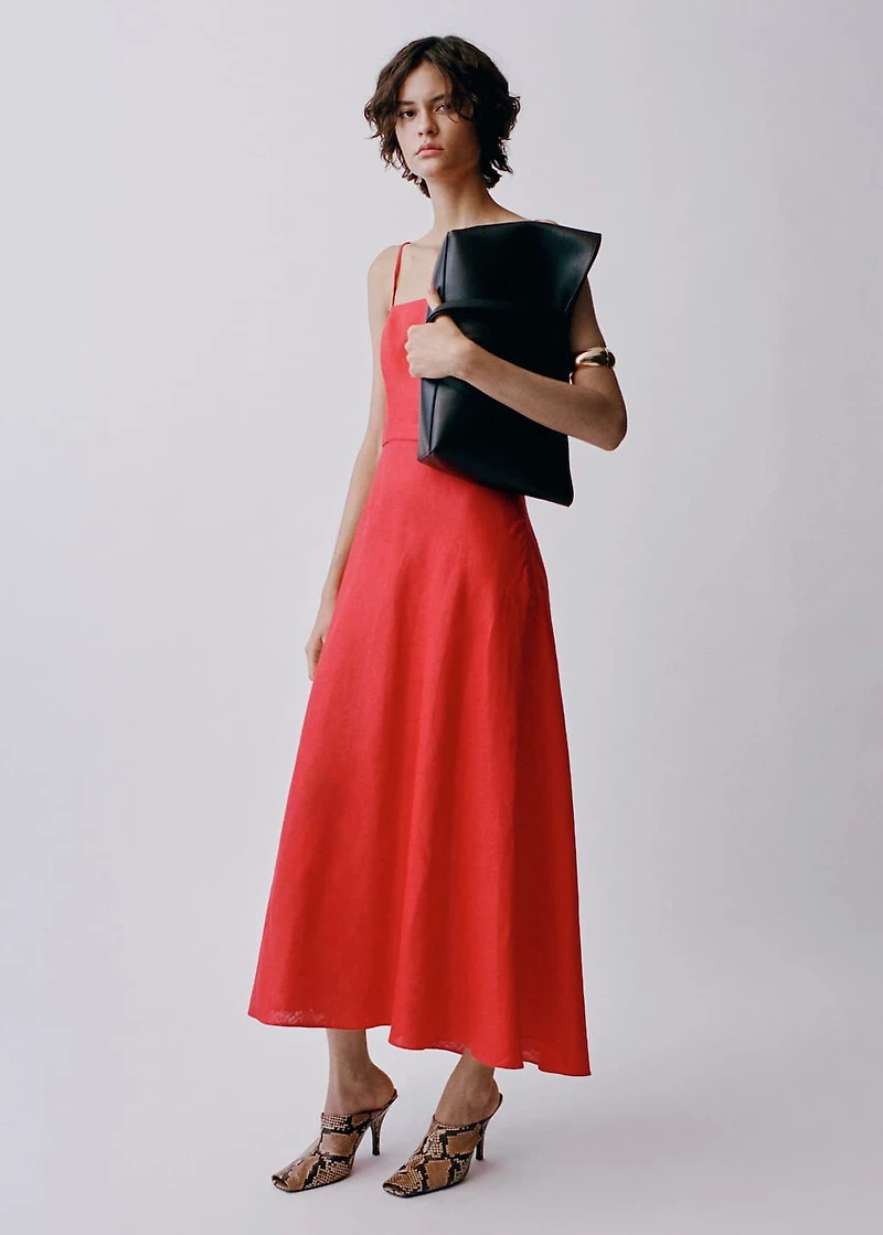 Bow linen-blend dress