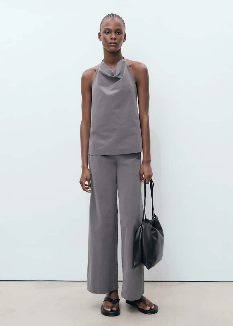 Straight pants with fine belt