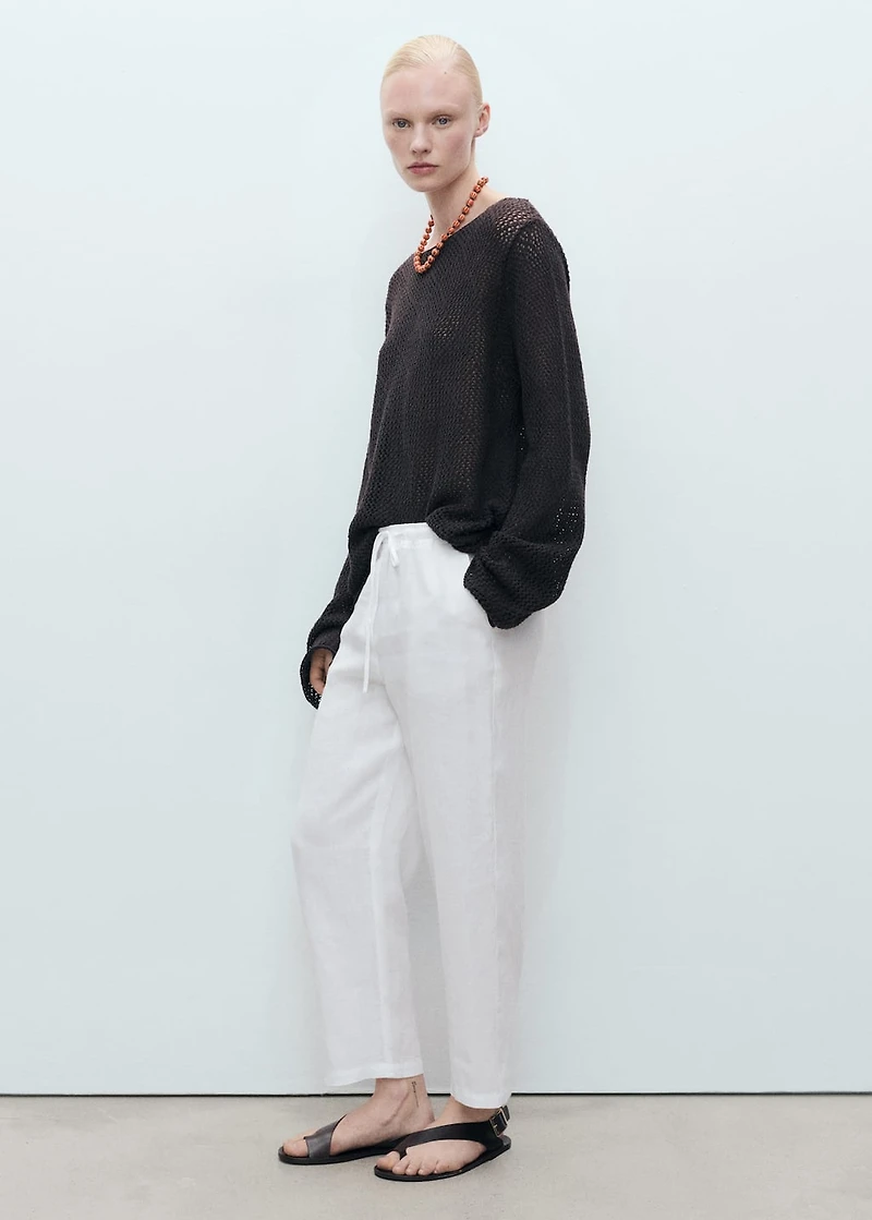 Straight linen-blend pants