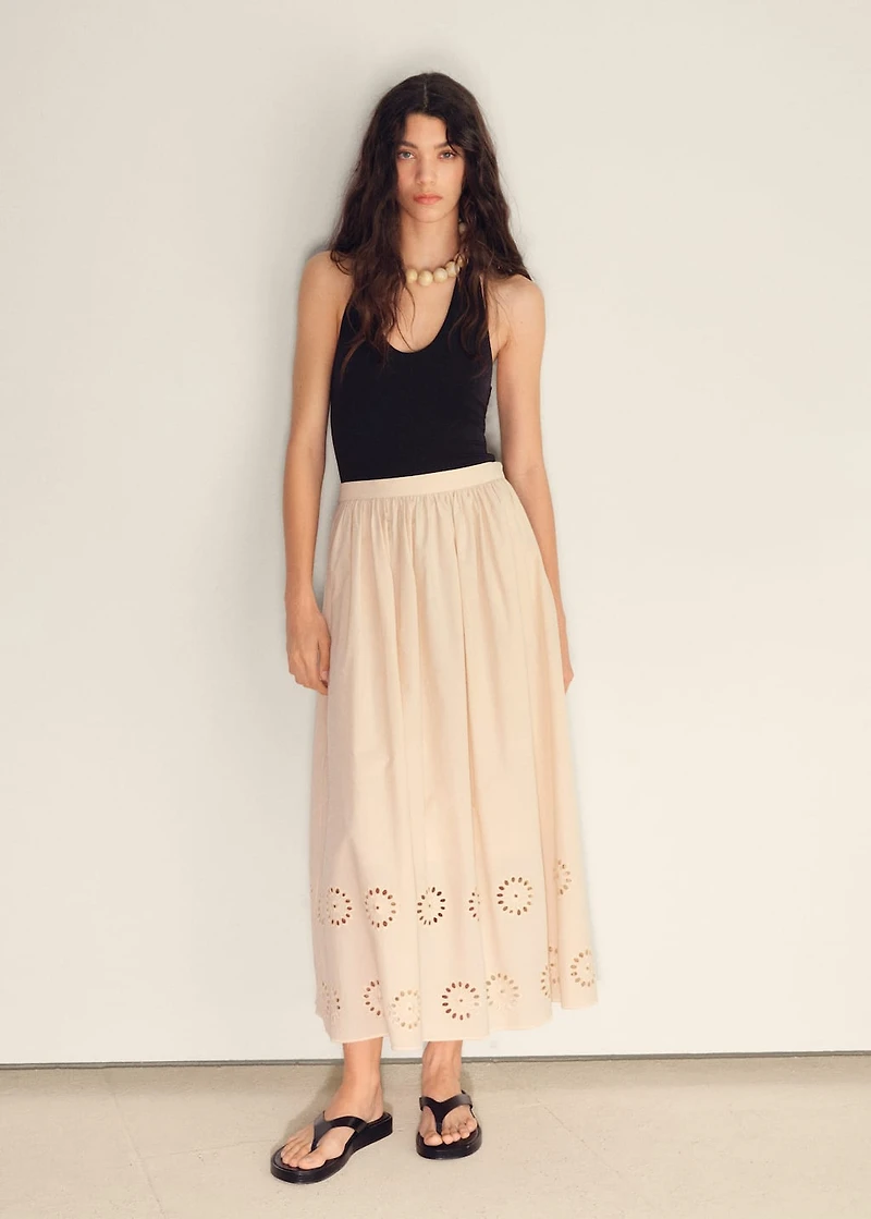 Cotton skirt with embroidered hem