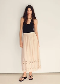Cotton skirt with embroidered hem
