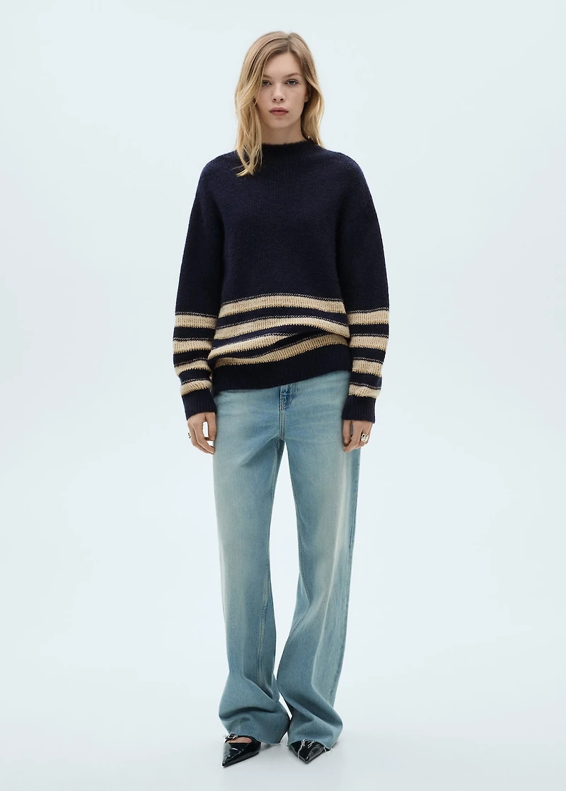 Striped sweater with perkins neck