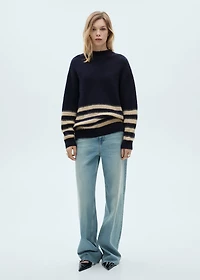 Striped sweater with perkins neck