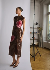 Dress with sequinned flower design