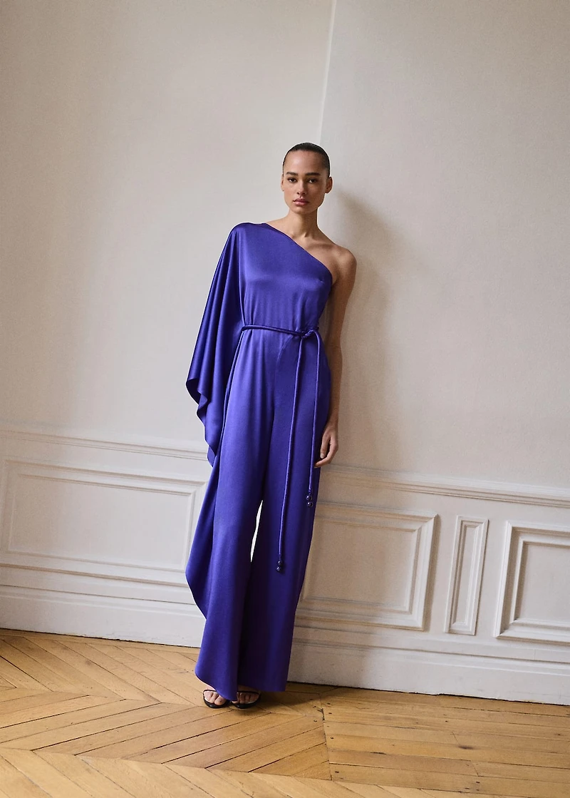 Satin maxi-ruffle jumpsuit