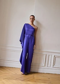 Satin maxi-ruffle jumpsuit