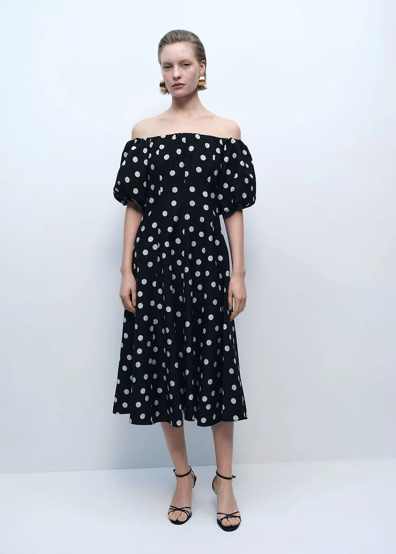 Strapless polka-dot dress