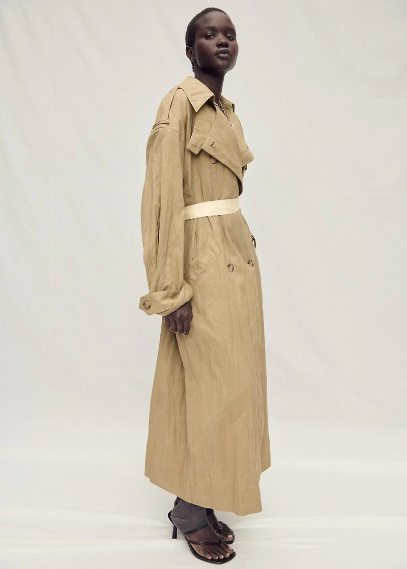 Oversized wrinkled-effect trench coat
