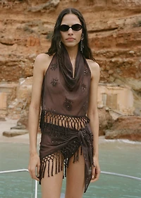 Embroidered mini-skirt with fringe