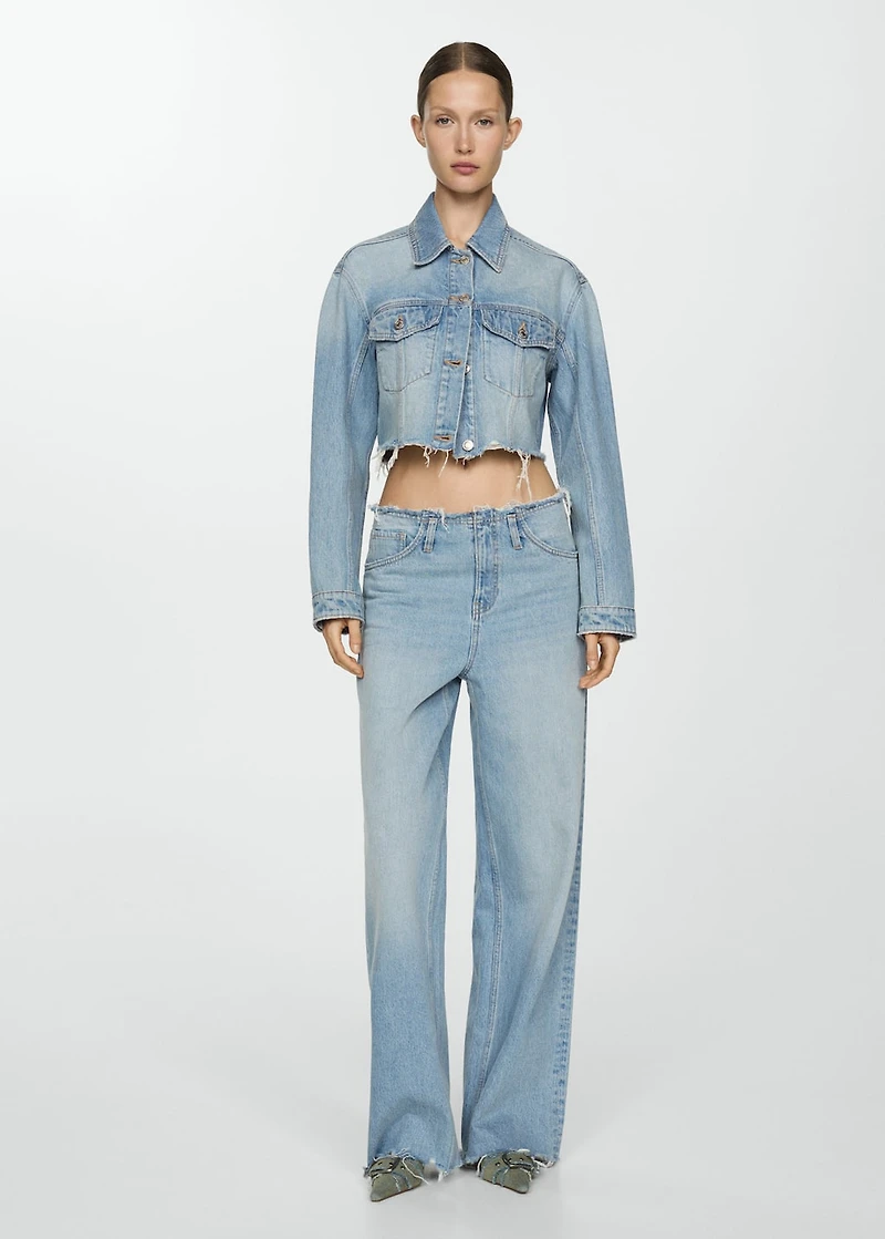 Denim jacket with frayed hem