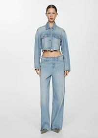 Denim jacket with frayed hem