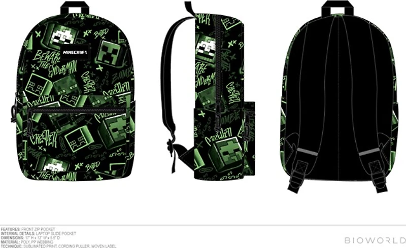 Minecraft Creeper AOP Black Backpack