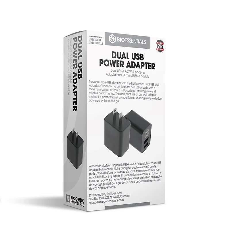 Bio 12W Dual USB-A AC Wall Adapter 
