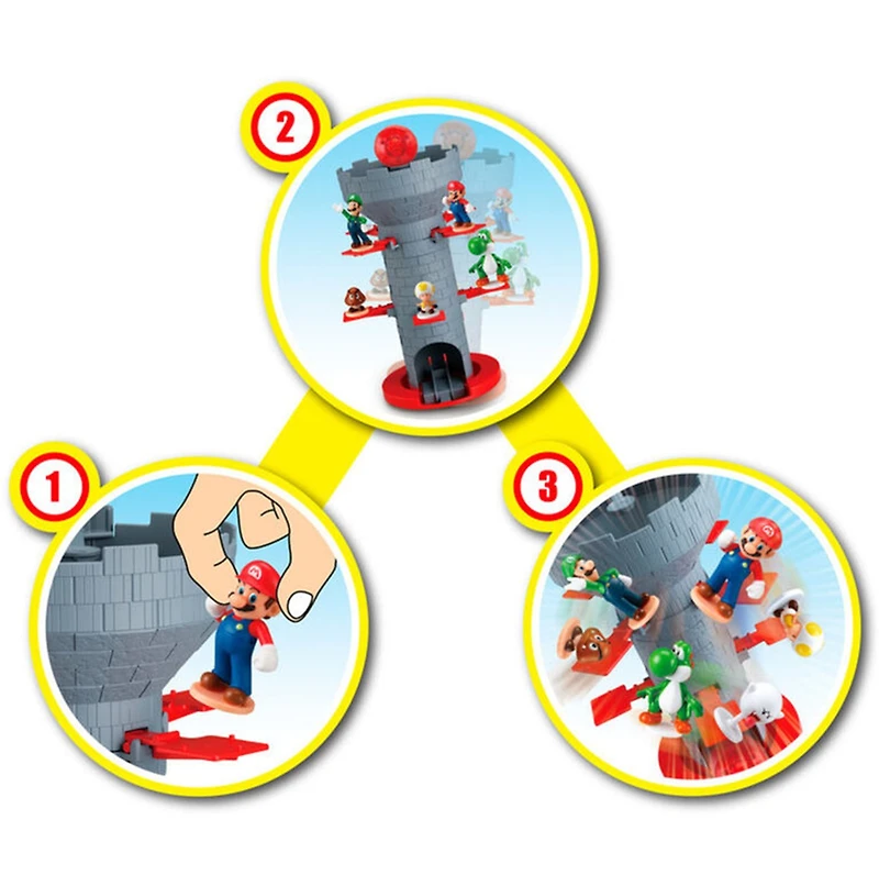 Super Mario Blow Up! Shaky Tower Balancing Game with Collectible Super Mario Action Figures 