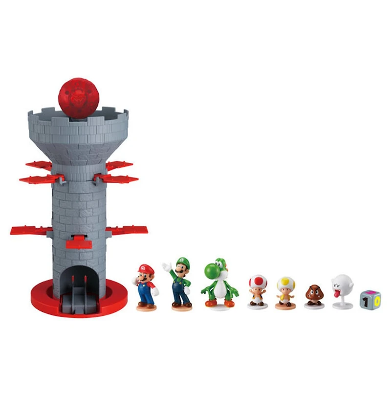 Super Mario Blow Up! Shaky Tower Balancing Game with Collectible Super Mario Action Figures 
