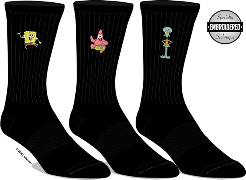 SpongeBob Square Pants - Black Embroidered Socks, 3- Pack 