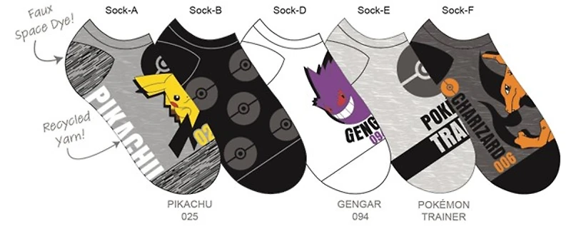 Boys Pokemon Ankle Socks 5 Pack
