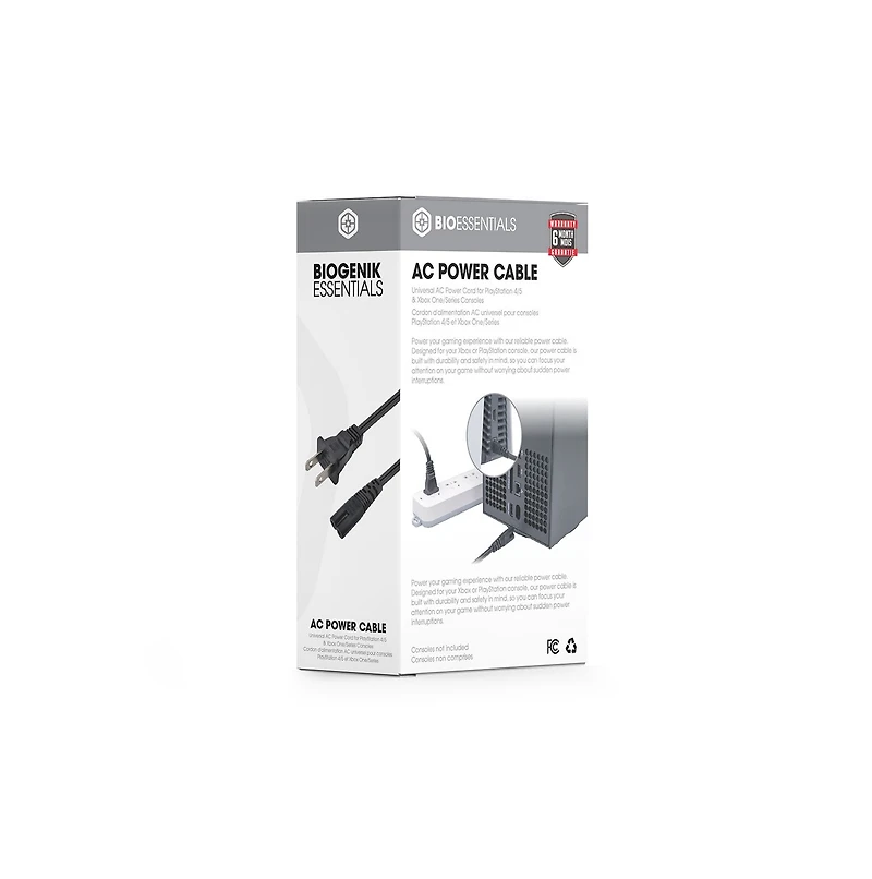 Biogenik Universal AC Power Cord for PlayStation 4/5 & Xbox One/Series Consoles (6 Feet) 