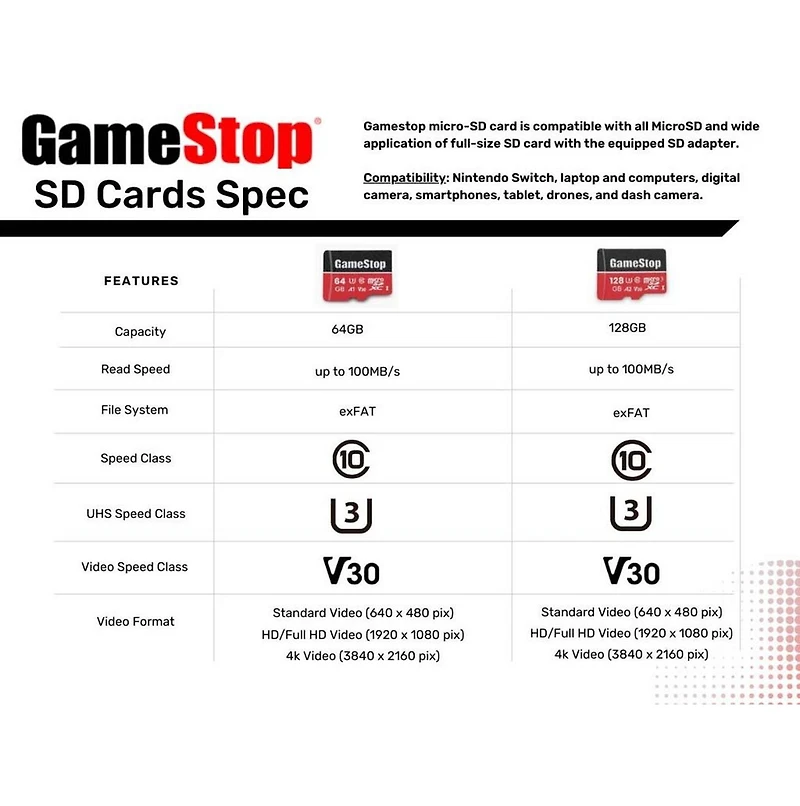 GameStop 64GB U3 Micro SD Card with Adapter 