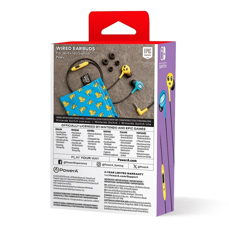 PowerA Wired Earbuds for Nintendo Switch - Fortnite Peely