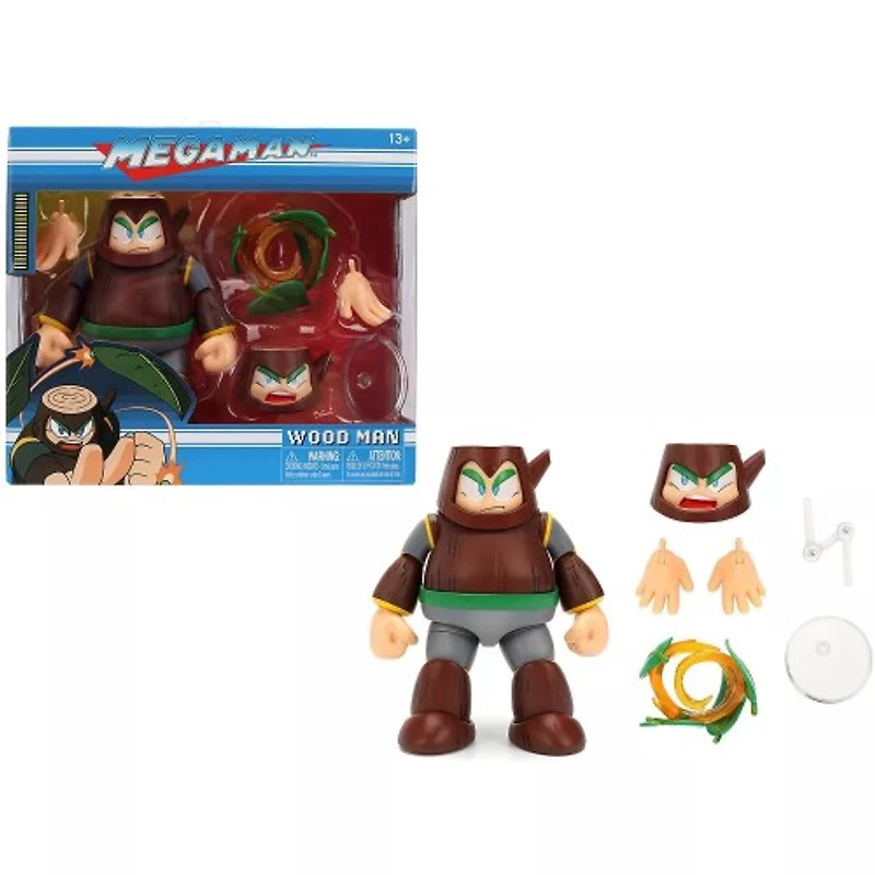Wood Man 5" Figure (Deluxe Version) with Accessories and Alternate Head and Hands "Mega Man" (1987) Video Game Model by Jada