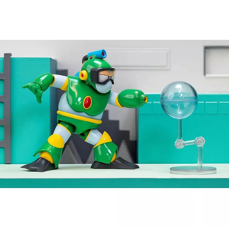 Bubble Man 5" Figure (Deluxe Version) with Accessories and Alternate Head and Hands "Mega Man" (1987) Video Game Model by Jada