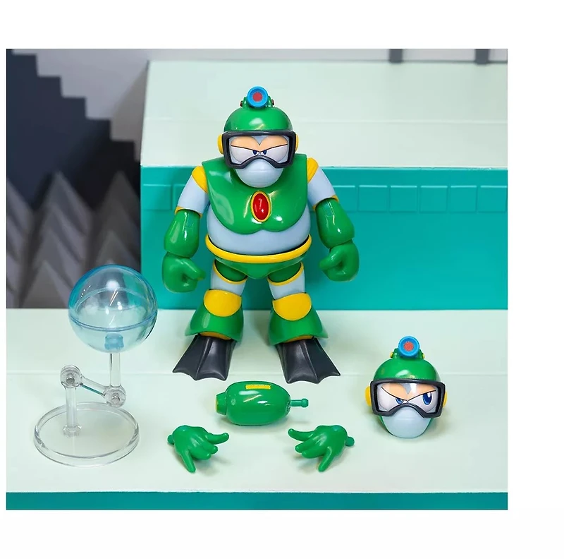 Bubble Man 5" Figure (Deluxe Version) with Accessories and Alternate Head and Hands "Mega Man" (1987) Video Game Model by Jada