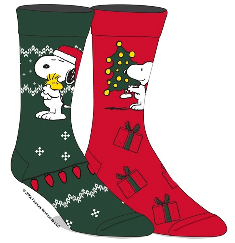 Snoopy Green & Red Holiday Socks, 2 pack 