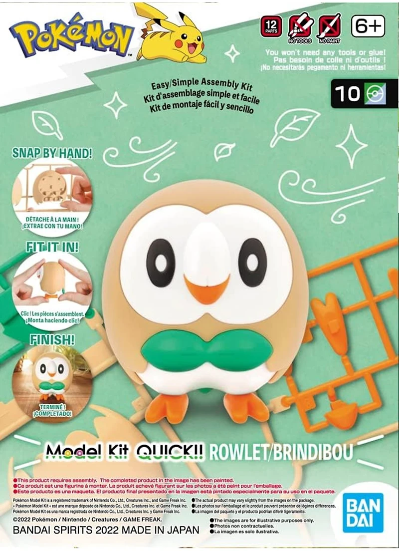 Bandai Hobby - Pokémon - #10 Rowlet, Bandai Spirits Pokémon Quick!! Model Kit 