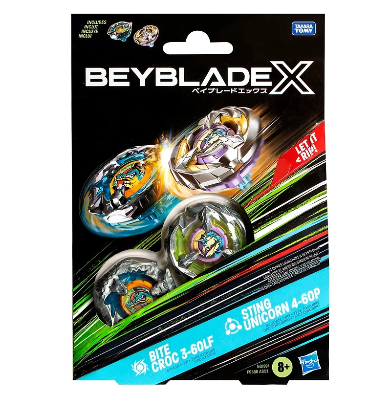 Beyblade X Bite Croc 3-60LF and Sting Unicorn 4-60P Top Dual Pack Set