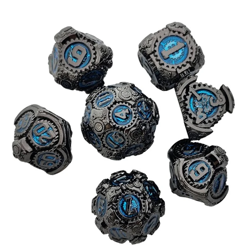 Ensemble de dés premium Biogenik 7 pièces - Engrenages bleus 