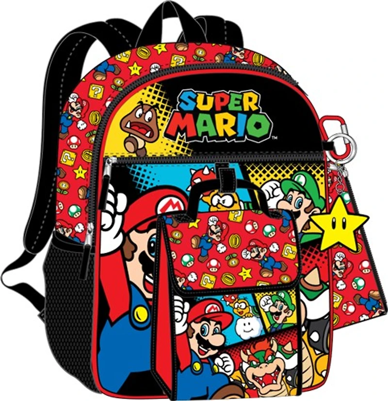 Super Mario Kids 5 Piece Backpack 