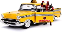 Jada 1957 Chevrolet Bel Air Taxi Yellow with Deadpool Die-cast Figure Marvel Series 1/24 Die-cast Vehicle Replica
