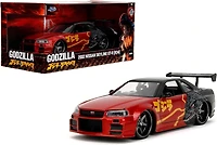 Jada Hollywood Rides 2002 Nissan Skyline GT-R (R34) Red Metallic and Black Godzilla vs. Destoroyah Die-Cast Vehicle Replica