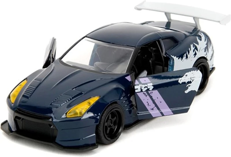 Jada Hollywood Rides 1:32 Scale Die-Cast 2009 Nissan GT-R (R35) Ben Sopra Godzilla – Opening Doors, Rubber Tires