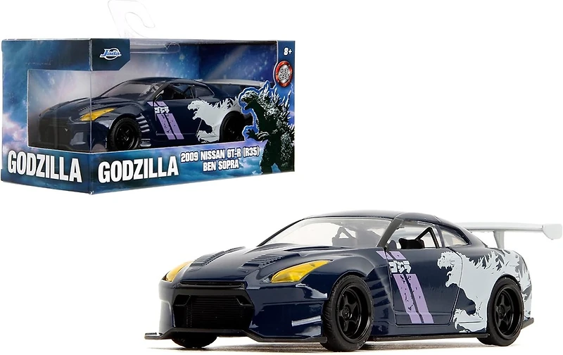 Jada Hollywood Rides 1:32 Scale Die-Cast 2009 Nissan GT-R (R35) Ben Sopra Godzilla – Opening Doors, Rubber Tires