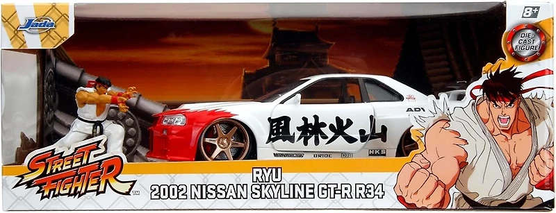 Jada Street Fighter 2002 Nissan Skyline GTR Ryu 1/24 Scale Die-Cast Vehicle Replica 