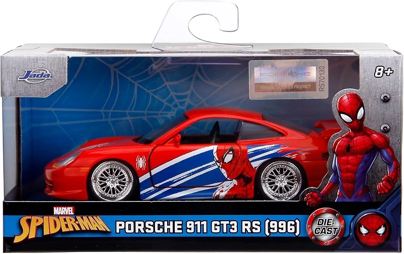 Jada Hollywood Rides Spider-Man Porsche 911 GT3 RS 1:32 – Die-Cast Vehicle Paint, Opening Doors Marvel Theme – Red/Blue