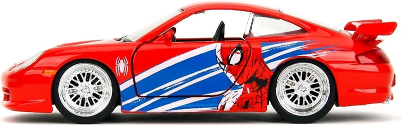 Jada Hollywood Rides Spider-Man Porsche 911 GT3 RS 1:32 – Die-Cast Vehicle Paint, Opening Doors Marvel Theme – Red/Blue