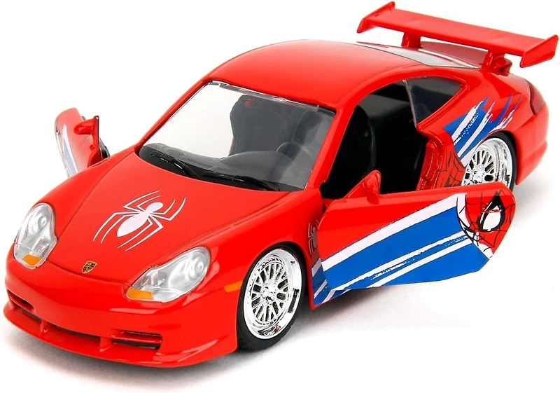 Jada Hollywood Rides Spider-Man Porsche 911 GT3 RS 1:32 – Die-Cast Vehicle Paint, Opening Doors Marvel Theme – Red/Blue