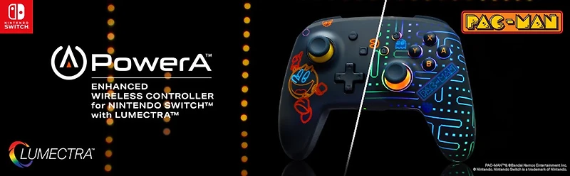 Manette sans fil améliorée PowerA pour Nintendo Switch avec Lumectra - Arcade néon PAC-MAN 