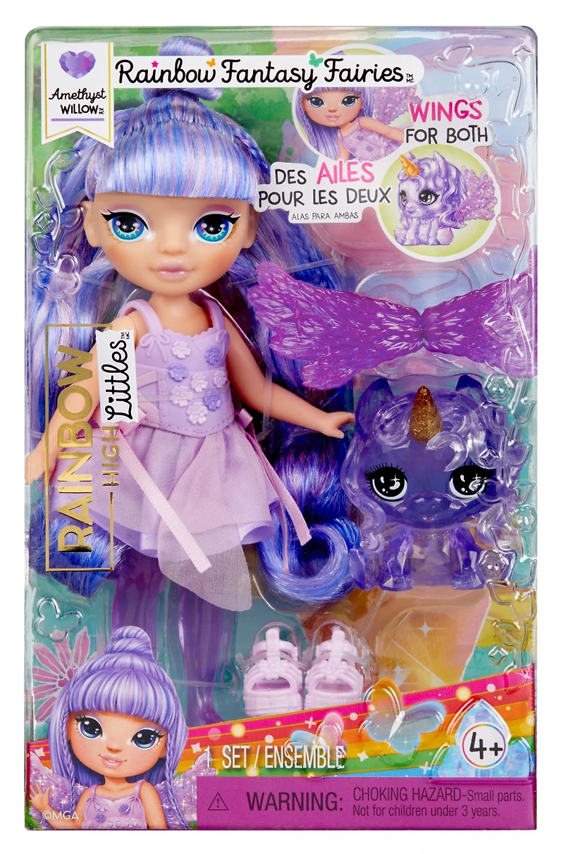 Rainbow High Littles Rainbow Fantasy Fairies + Pet – Amethyst, Purple 5.5" Small Doll & Unicorn – One Variation Chosen at Random