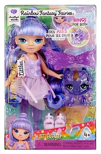 Rainbow High Littles Rainbow Fantasy Fairies + Pet – Amethyst, Purple 5.5" Small Doll & Unicorn – One Variation Chosen at Random